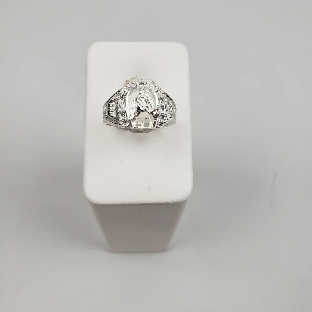 925 sterling silver men's horse with zircon ston Ring size 11.5‎ New - Picture 10 of 16